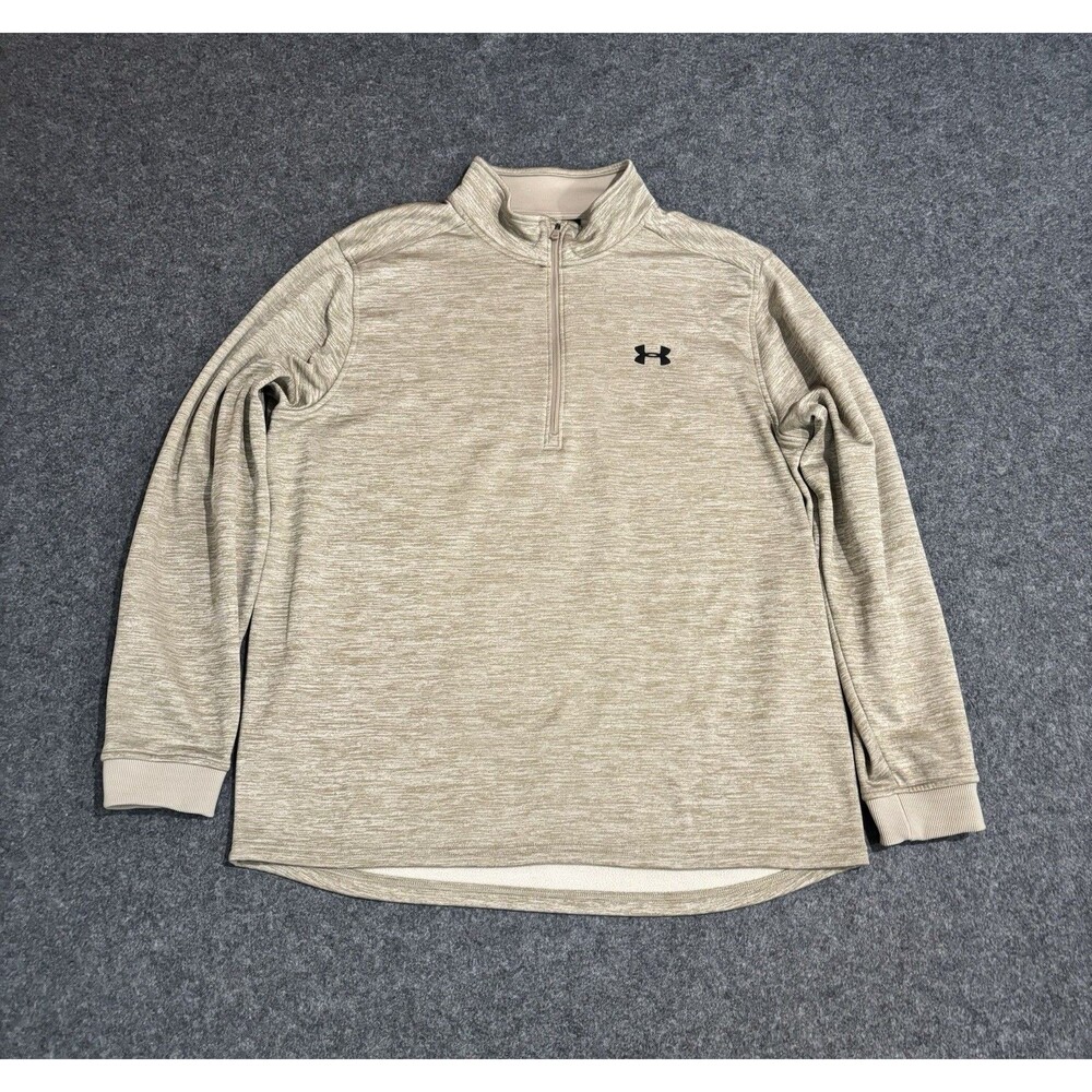 Under Armour 1/4 Zip Pullover Mens 2XL Coldgear Golf Storm Beige